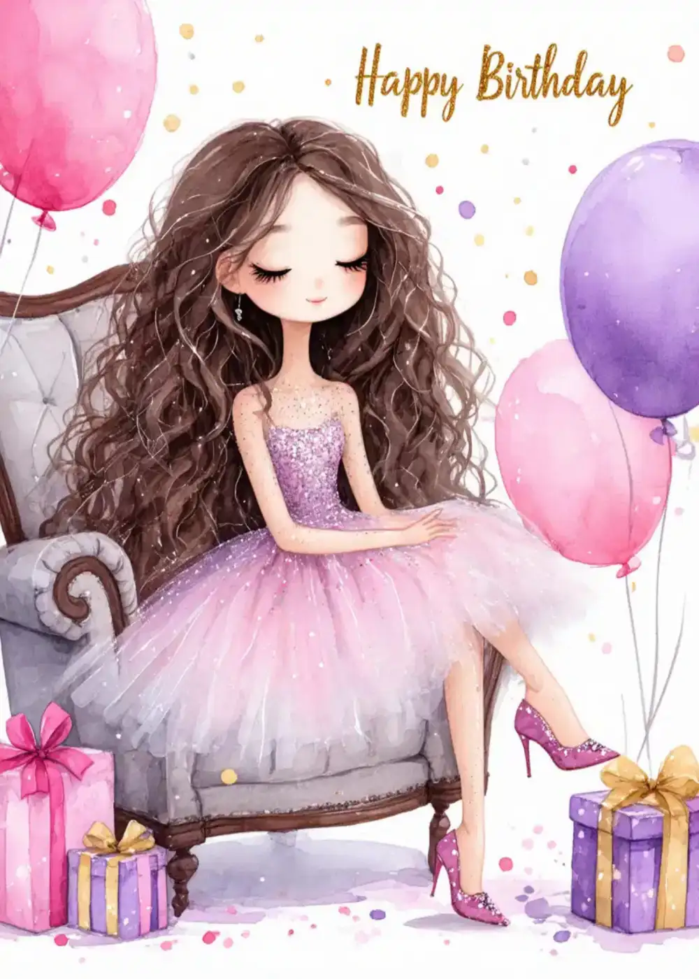 Elegant Pink Birthday Girl Card — Birthday eCard